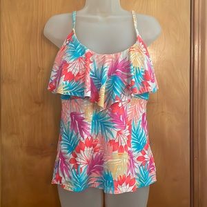 Multi colored frond bathing suit top with soft bra with back closure